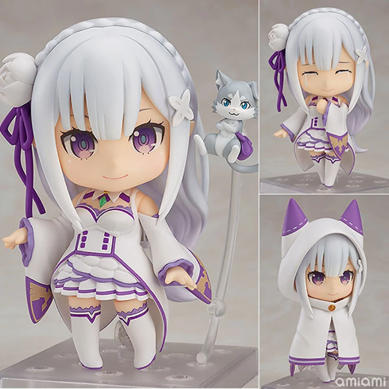 

#663 Rem Re Zero Anime Girl Figure Action Toys Transformer #751 Emilia 3 Faces 2 Heads with Accessories PVC Movable Figurine