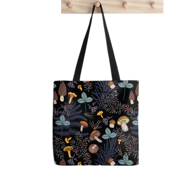 

Сумка шоппер с принтом в виде темного леса и грибов, женская сумка для покупок в стиле Харадзюку, холщовая сумка-шоппер, сумка-тоут для девуш...