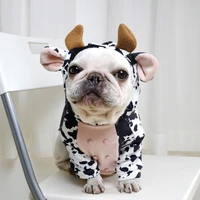 warm fleece pet costume dog coral hooded coat pajama puppy doggy winter clothes jacket apparel cows chihuahua outfit