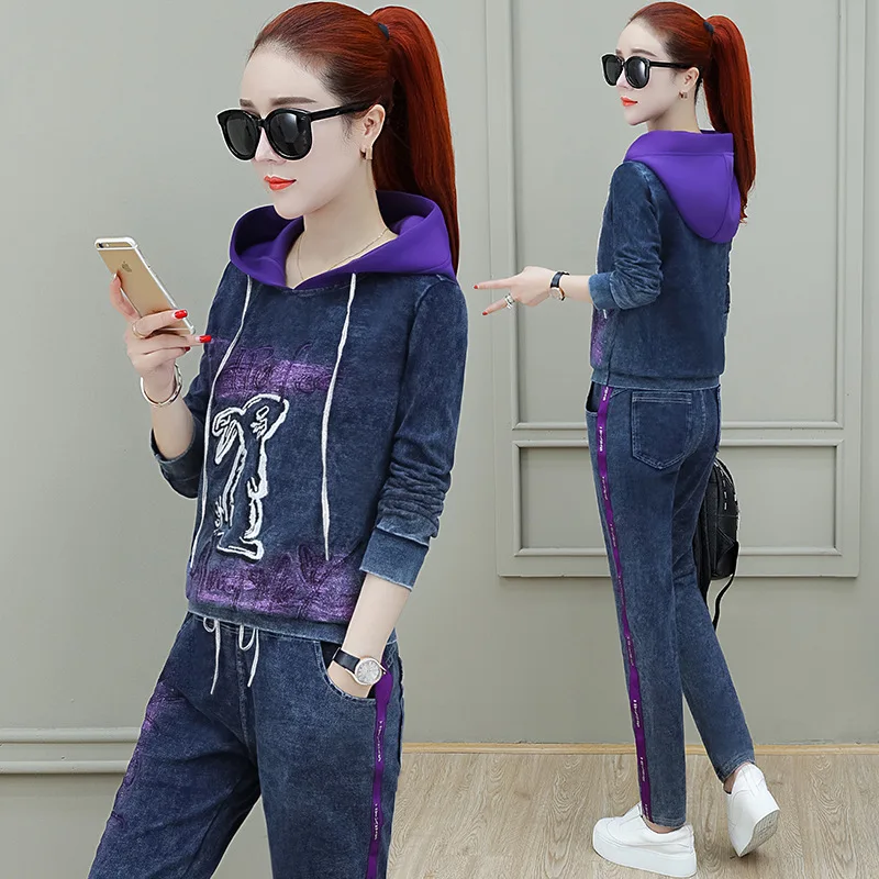 Комплект одежды в Корейском стиле осенняя женская джинсовая одежда комплект из