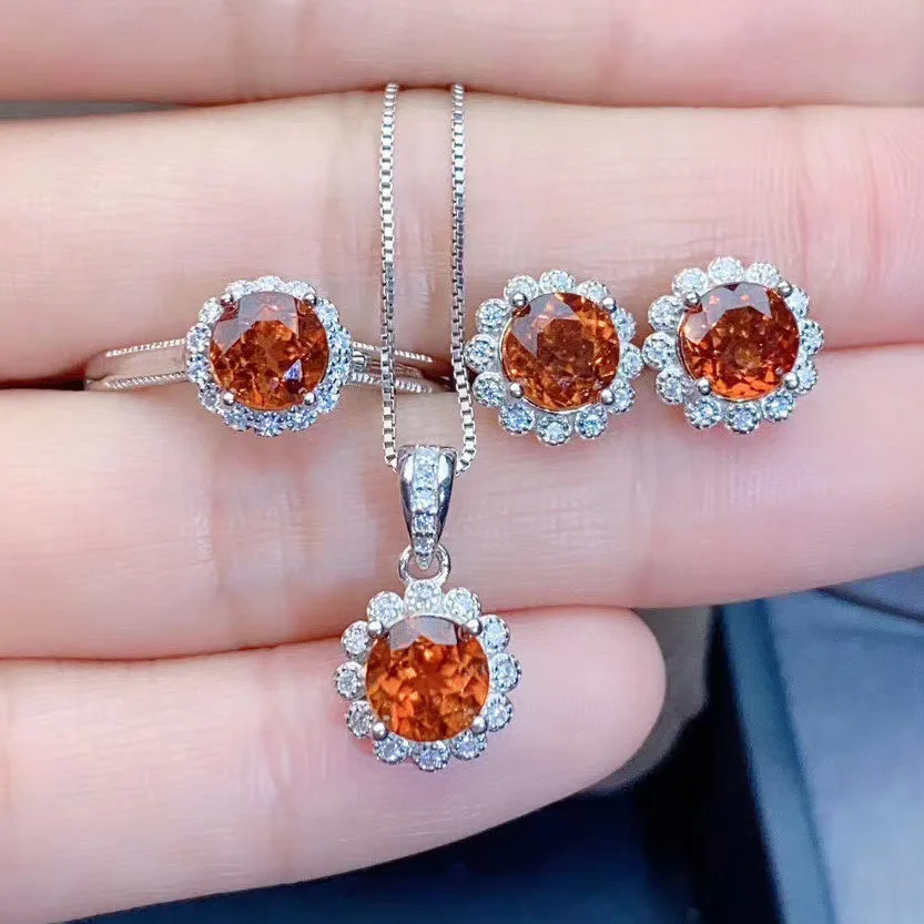 

925 Sterling Silver Jewelry Set Topaz Ring Pendant Necklaces Stud Earrings For Women Wedding Engagement Party Fine Jewelry Sets