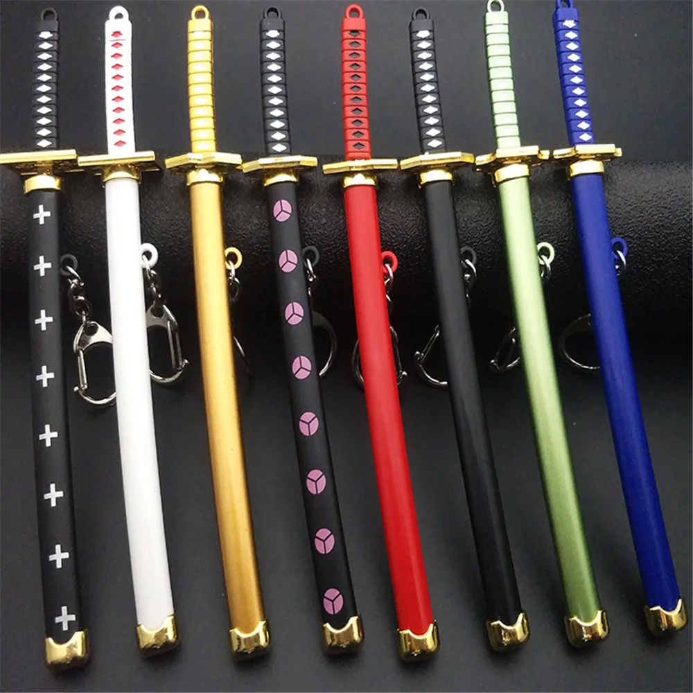 

Seven Color Roronoa Zoro Sword Keychain Women Men Anime Knife Scabbard Sabre Snow Knife Key Chain Katana One Piece 15cm