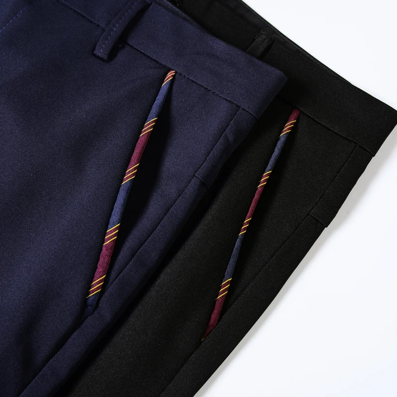 

2019 New Winter Men Warm Casual Pants Fashion Business Solid Color Slim Fit Small Straight Black Blue Thick Trousers Male Brand