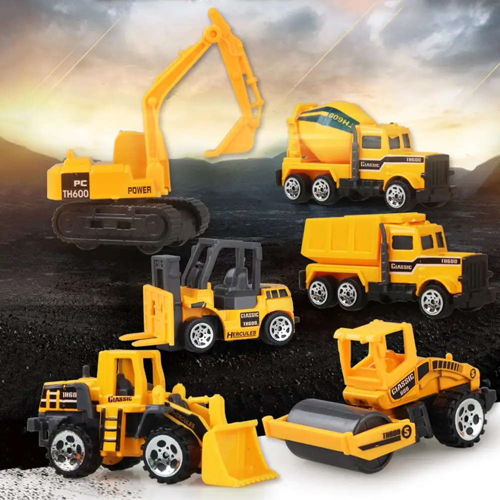 

6Pcs Early Engineering Vehicles Kids Mini Dumper Bulldozer Truck Asphalt Car Toy