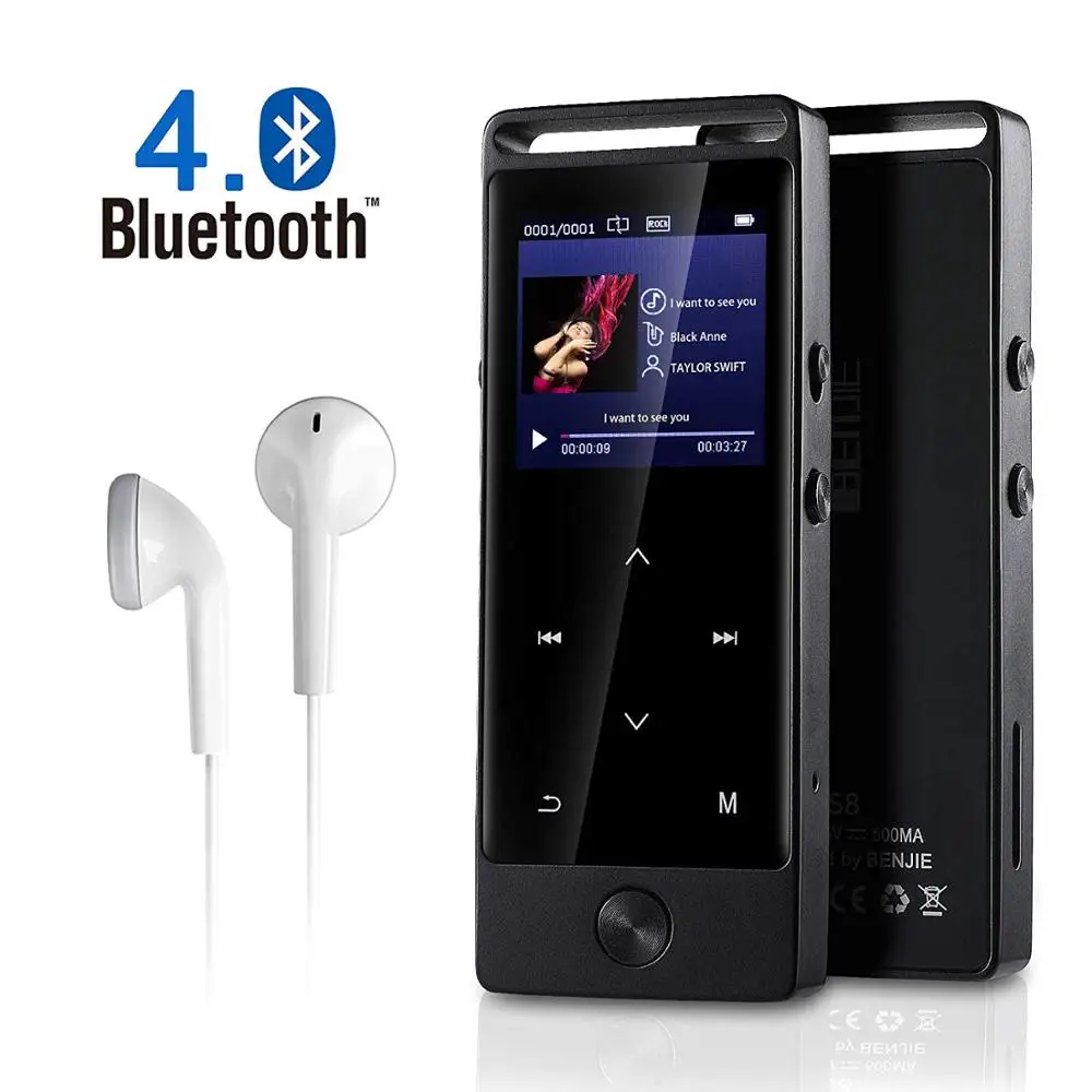 Сенсорный Bluetooth MP3-плеер BENJIE-S8 APE/FLAC/WAV высокое качество звука, музыкальный плеер без потерь с fm-радио - Цвет: benjie-S8-black