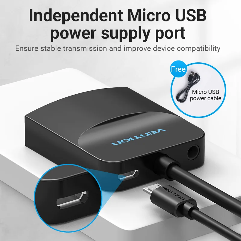 Адаптер Vention Micro HDMI в VGA 1080P Mini штекер Женский конвертер с аудиокабелем питания для