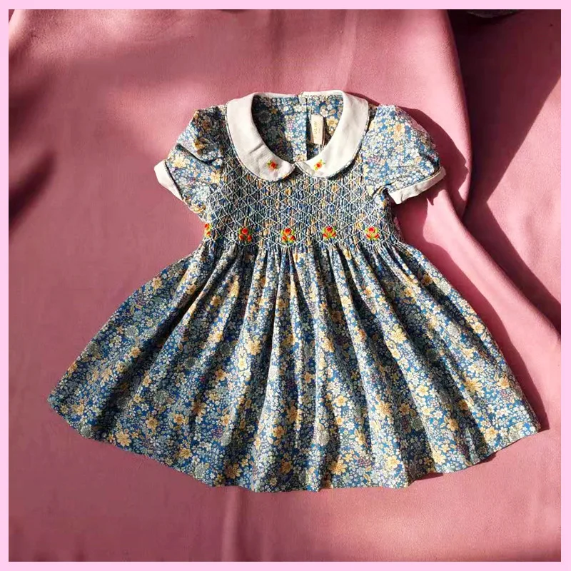 

Baby Girls summer Vintage Smocked Floral Dress Children Spanish Boutique Kids Handmade Smock princess Dresses