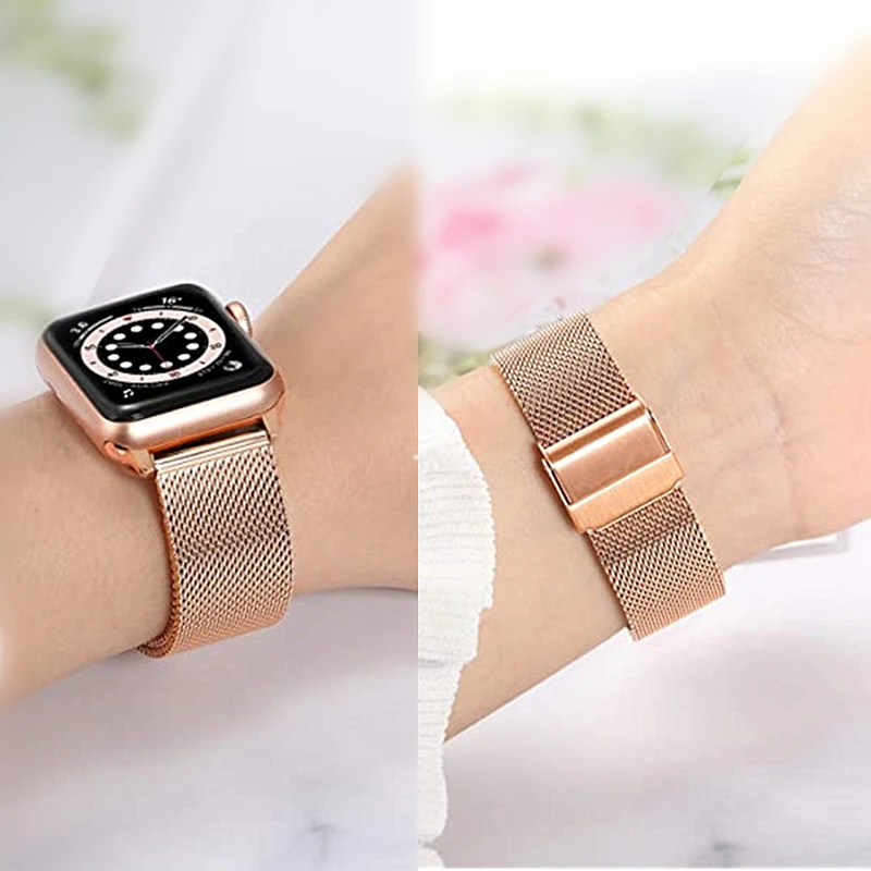 Сетчатый ремешок для Apple Watch 7 Band Series 6 SE 44 мм 40 мм 41 мм 45  мм, металлический браслет для iWatch 5 4 Apple Watch 3 42 мм 38 мм |  АлиЭкспресс