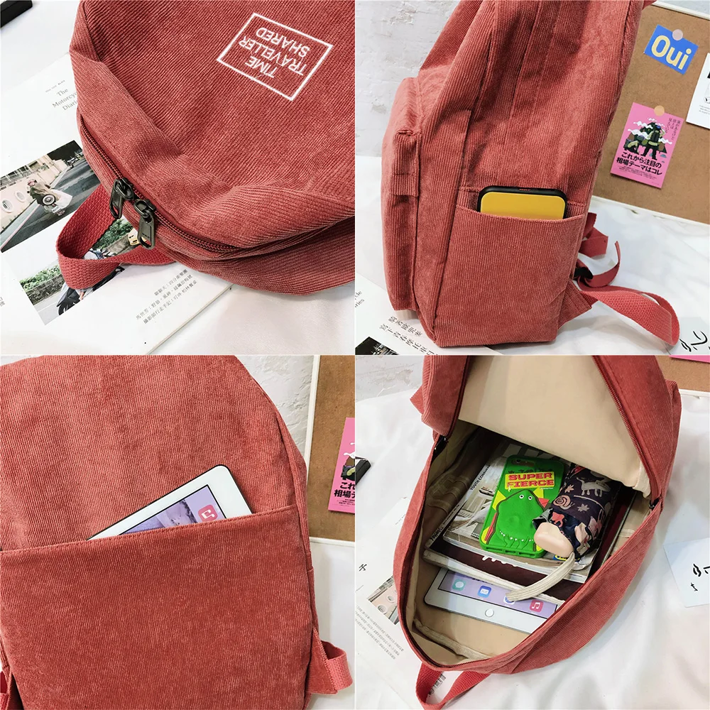 

Student Stripe Corduroy Backpack Cute Women School Bag Teenage Girl Harajuku Backpack Kawaii Female Fashion Bag Book Lady Luxury