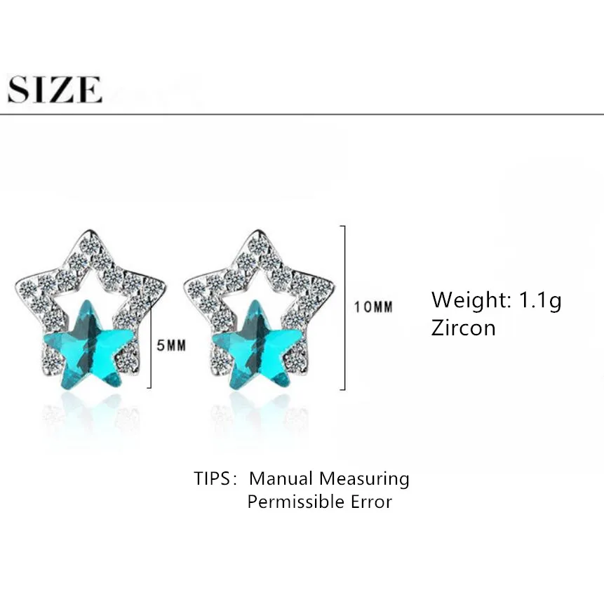

Sweet Cute Blue Zircon Stars Stud Earrings For Women Trend Creative Party Gift Jewelry Accessories SAE412