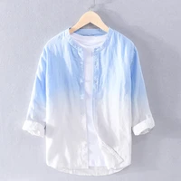 100 linen breathable soft refreshing shirt original japan harajuku style gradient casual simple plain streetwear cool top shirt