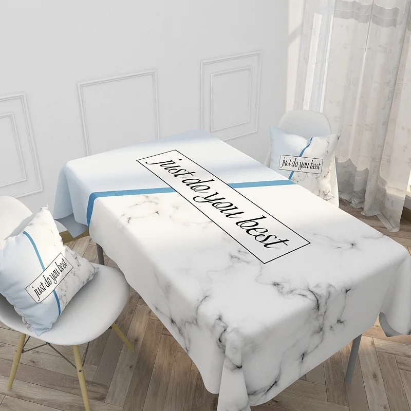 

Sunshine Letters Waterproof Tablecloth Simple Blue Geometric Linen Table Cloth Home Kitchen Coffee Mantel Mesa Impermeable