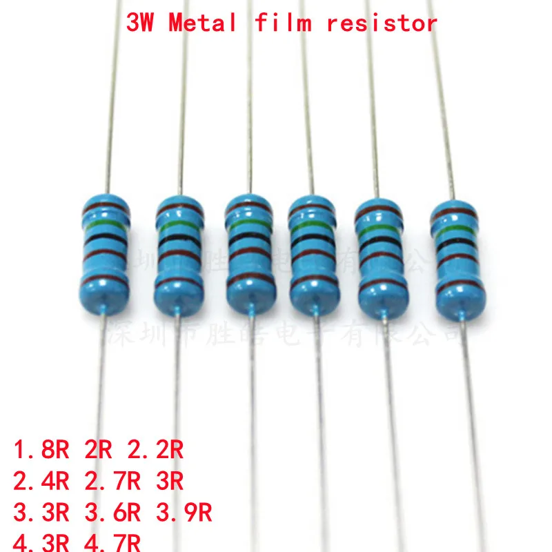 

10pcs 3W Metal film resistor 1% 1.8R 2R 2.2R 2.4R 2.7R 3R 3.3R 3.6R 3.9R 4.3R 4.7R 1.8 2 2.2 2.4 2.7 3 3.3 3.6 3.9 4.3 4.7 ohm