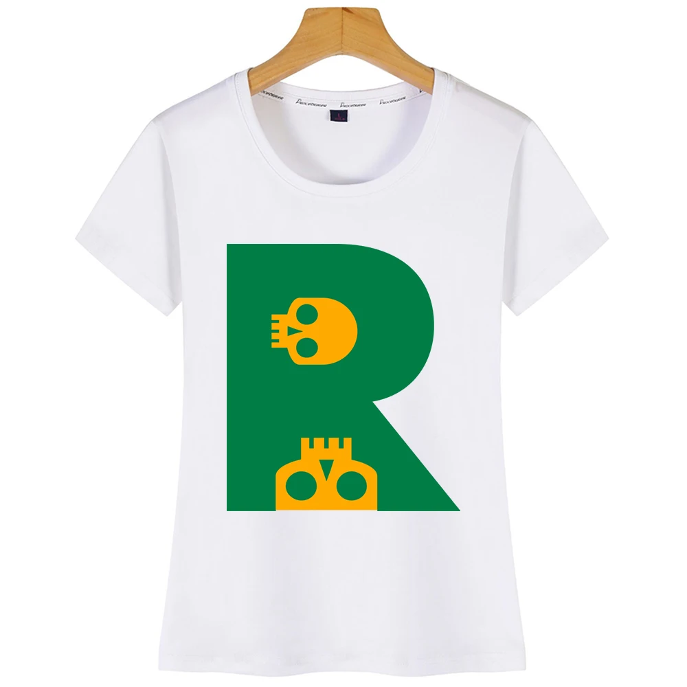 Топы Футболка женская потрясающая Череп алфавит Начальная Буква R Kawaii надпись