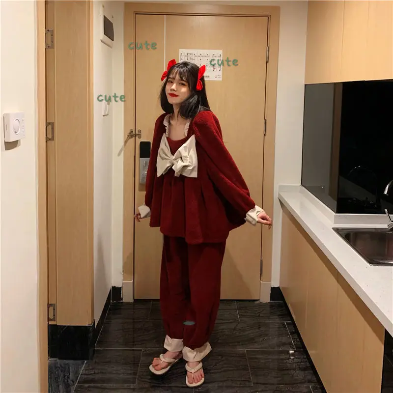 Pajamas Set Female Autumn and Winter Ins Students Cute Thickened Home Wear Pajamas Sleepwear Women Pajamas Pijamas De Mujer