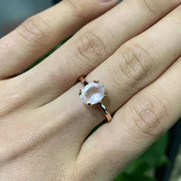 high quality beautiful 925 sterling silver oval 5x7mm natural rose quartz ring engagement wedding ring for women gift