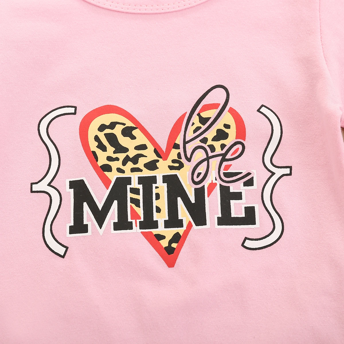 

Toddler Kids Baby Girls Casual Clothes Valentine's Day Sets Love Pattern Letter Printed Flared Sleeve Shirts Tops leopard Pants