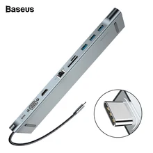 Baseus USB C концентратор type C к HDMI VGA RJ45 несколько портов USB 3,0 USB3.0 type-C разветвитель для Macbook Pro Air USB-C концентратор адаптер питания Baseus USB C концентратор type C к HDMI VGA RJ45 несколько портов USB 3,0 USB3.0 type-C разветвитель для Macbook Pro Air USB-C концентратор адаптер питания