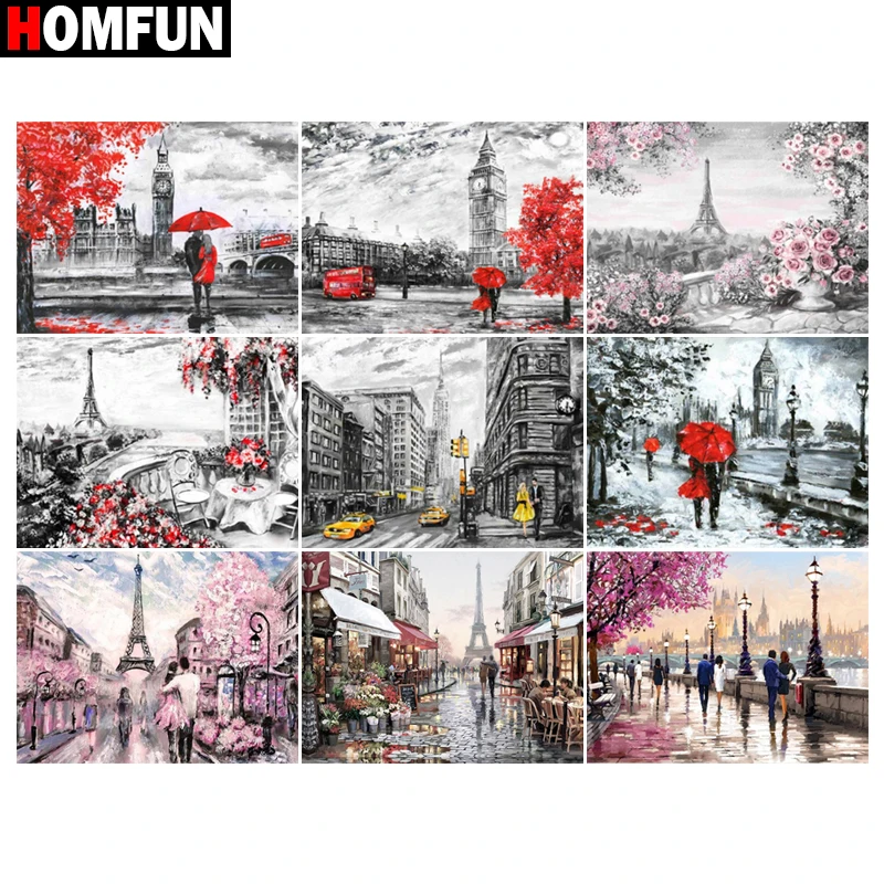HOMFUN краска с алмазной вышивкой &quotдождливый день Улица Пейзаж&quot Алмазная ing