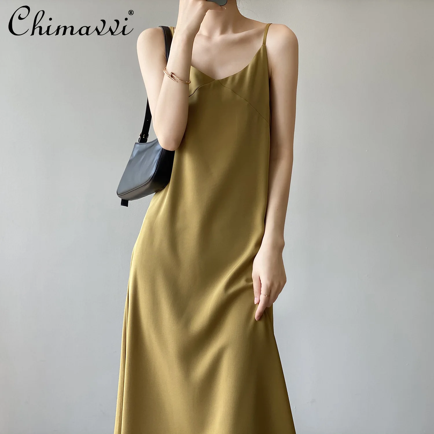 

Solid Color Suspender Dress for Women 2021 Autumn Korean Style Simple Graceful Dress Female Black Backless Base Dress