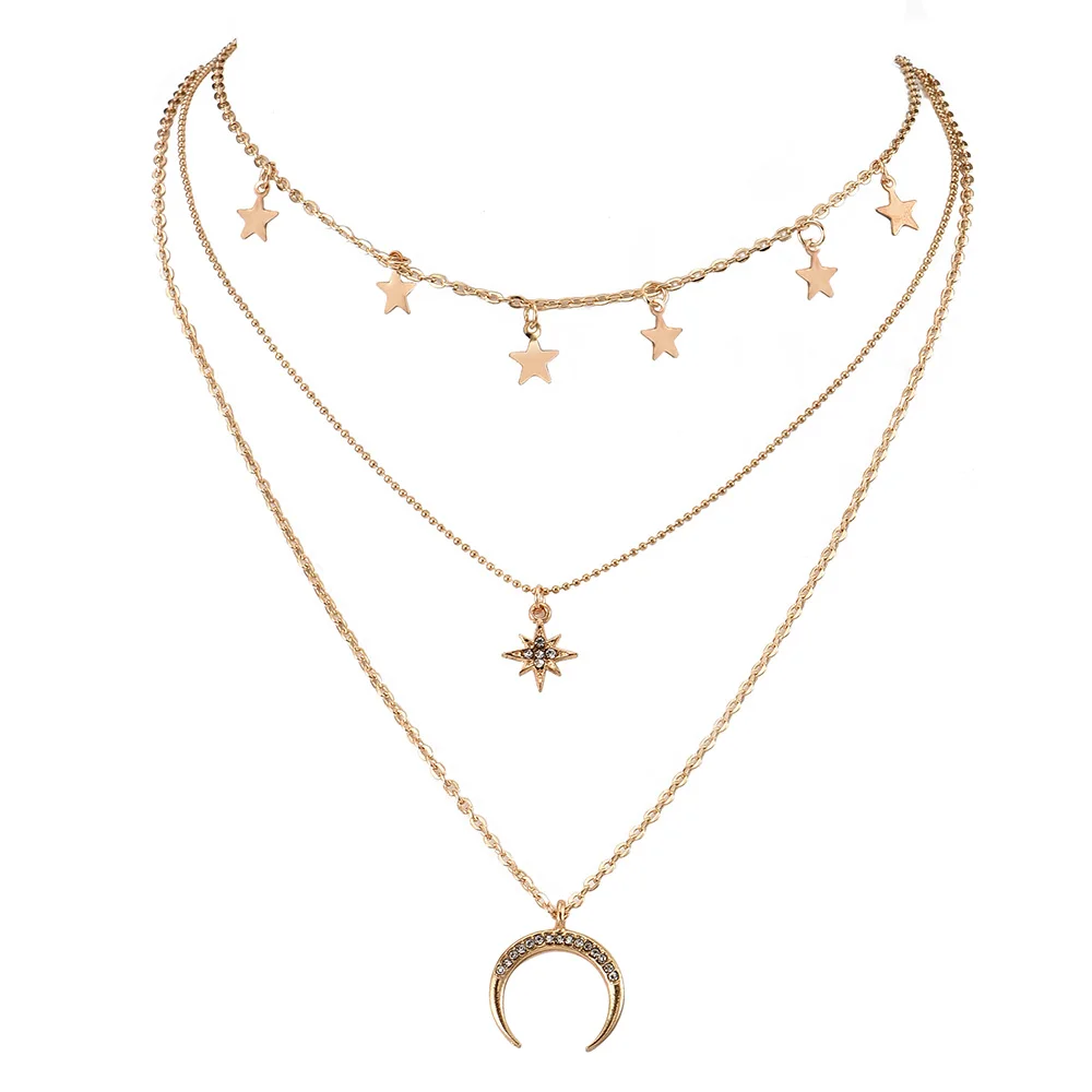 Женское многослойное ожерелье с подвеской в виде пятиконечной звезды|Ожерелья
