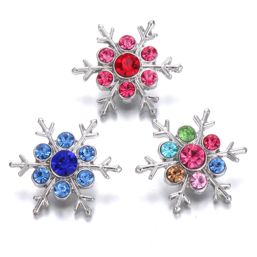 

6pcs/lot New Christmas Snap Jewelry Rhinestone Lot Snowflake 18mm Snap Button Fit 18mm Snap Bracelet DIY Accessories Christmas