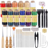 lmdz 46pcs leather sewing repair kit sewing stitching awl punch with 12 color waxed thread for leather craft diy sewing supplies