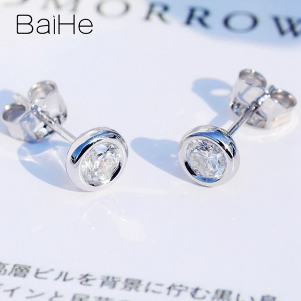 BAIHE Твердые 14 к желтое золото всего 0.20ct H/SI натуральные бриллианты женские Помолвочные мужские Подгонянные алмазные размеры круглые серьги-гвоздики