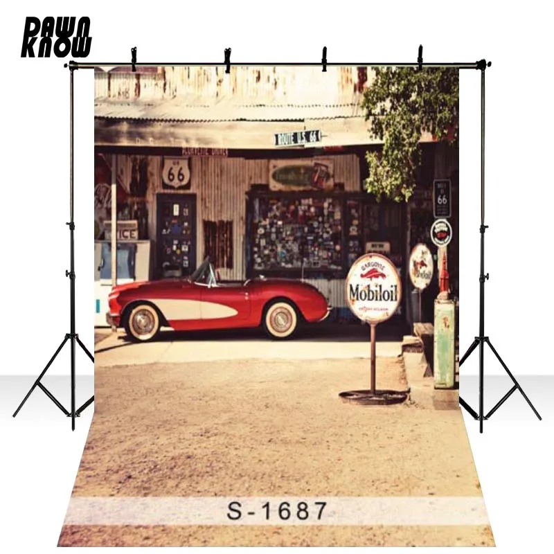 

DAWNKNOW Street View Vinyl Photography Background VINTAGE Car Photo Shoot Polyester Backdrops For Children Photo Studio S1687