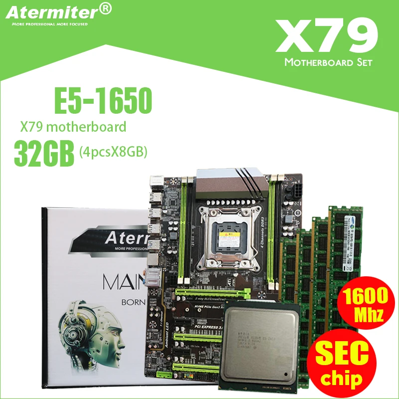 Atermiter X79 Turbo материнская плата LGA2011 ATX combos E5 1650 C2(4 шт. x 8 ГБ) 32 Гб 1600 МГц PC3 12800R PCI-E NVME M.2 SSD USB3.0