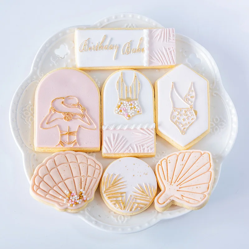 

Acrylic Summer Girl Embossed Mold Fondant Sugar Craft Cookies Embosser Cutter Embosser Stamp Fondant Cake Decorating Tools