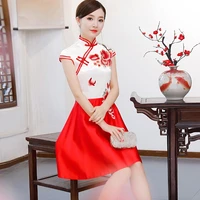fashion wedding party cheongsam oriental evening dress chinese style women elegant qipao sexy mini robe retro costumes vestido