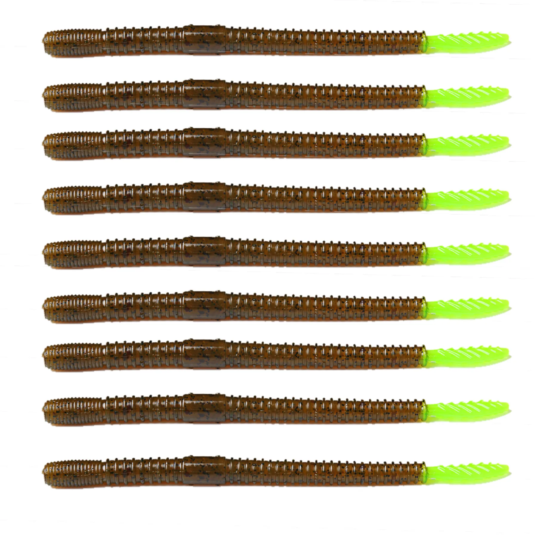 

9 Pcs Plastic Soft Stick Lure 122mm 3.5g with Leaf Tail Finesse Worm Shrimp Flavor Senko Style MB2 Brown Green Tail