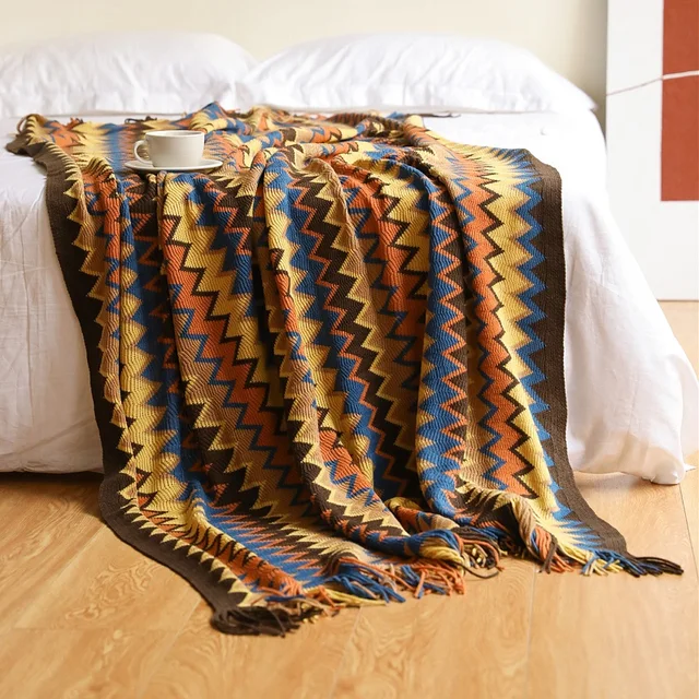 Yingya Crochet Fringed Solid Sofa Throw Blanket Nordic tasseled Decorative Blanket light soft Bed Cover