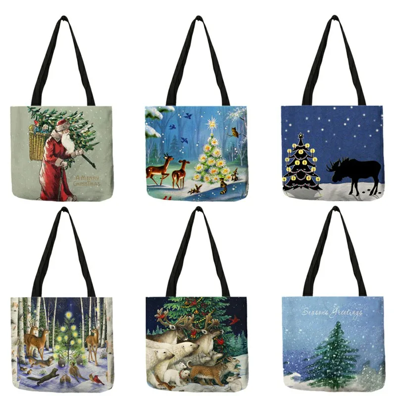 

Bags For Women 2020 Creative Christmas Snowing Reindeer Santa Claus Print Tote Handbag Casual Shoulder Bag Ladies B13112