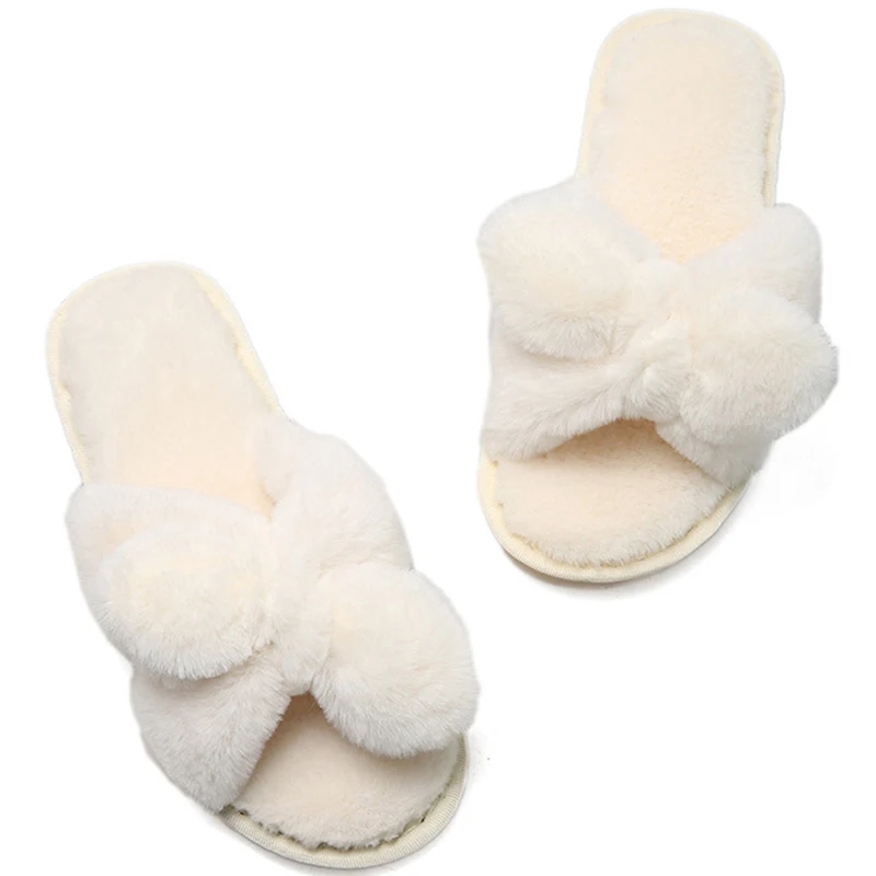 

Тапочки женские домашние из хлопка, мягкая нескользящая обувь на плоской подошве, с бантом и открытым носком, sh214