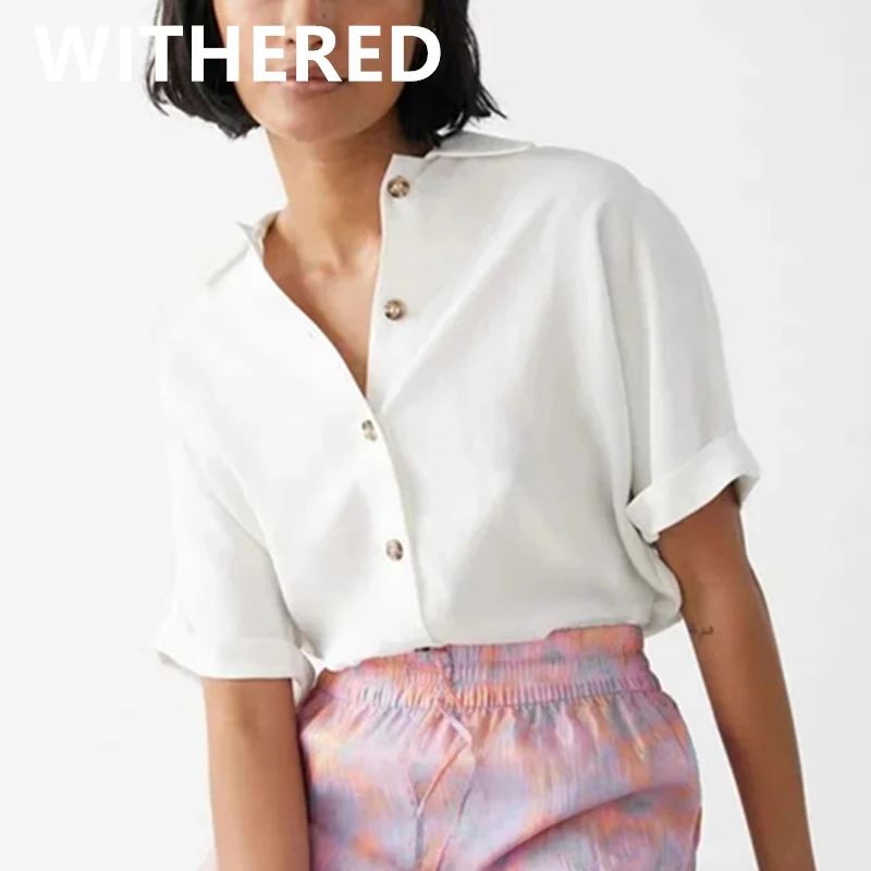 

Dave&Di england style office lady fashion elegan cotton simple solid white summer blouse women blusas mujer de moda 2020 tops