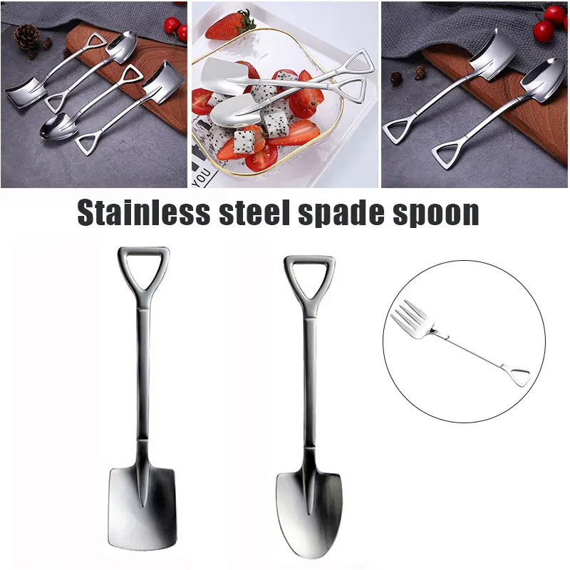 

Stainless Steel Shovel Spoon Fork Coffee Dessert Spoons Dining Utensil Scoops Tools Kitchen Gadget JS23