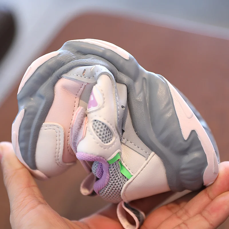 

Child Buckles Thick Sneakers Kid Pink Lavreder Pu Mesh Patchwork Shoes 2021 Spring Boy Girl Breathable Run Walk Casual Shoes