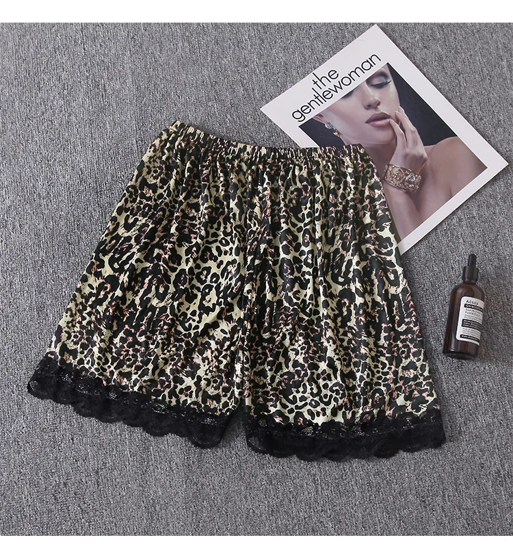 

Sexy Leopard Print Underwear Ice Silk Suspender Women's Pajamas Suit with Bra Gathered Pajamas Women Shorts Two Piece Home Suit