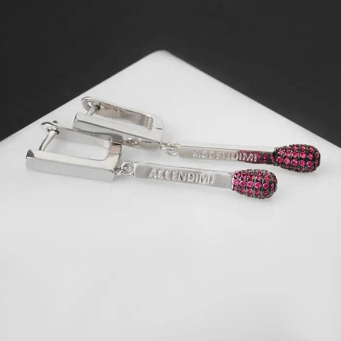 Серьги со стразами &quotСпичка&quot L= 3 см цвет малиновый в серебре|Серьги-гвоздики| |