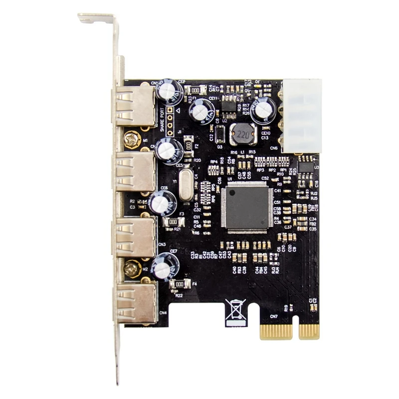 

PCIe USB 2.0 Four-Port Expansion Card Plug and Play Compatible with USB 1.1 Device Card for PC