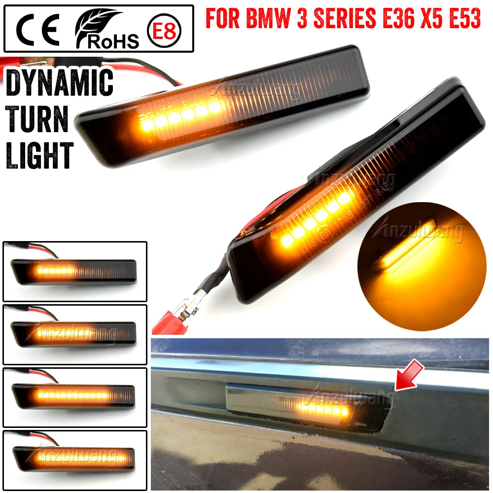 

Dynamic Turn Signal Light Side Marker Fender Sequential Lamp Blinker For BMW E36 M3 Facelift 1997-1999 X5 E53 1999-2006