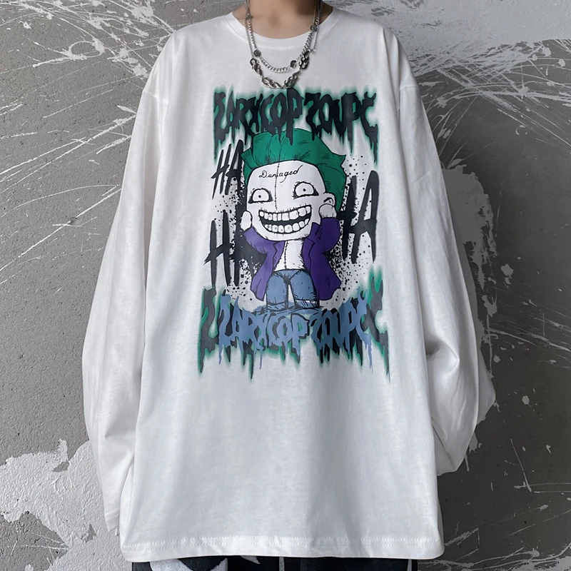 

Cotton Cartoon Anime Hand-Painted Tshirt Hight Street Funny Boy Kawaii Joker Clothes All-Match Creative Fashion Hot Streetwear