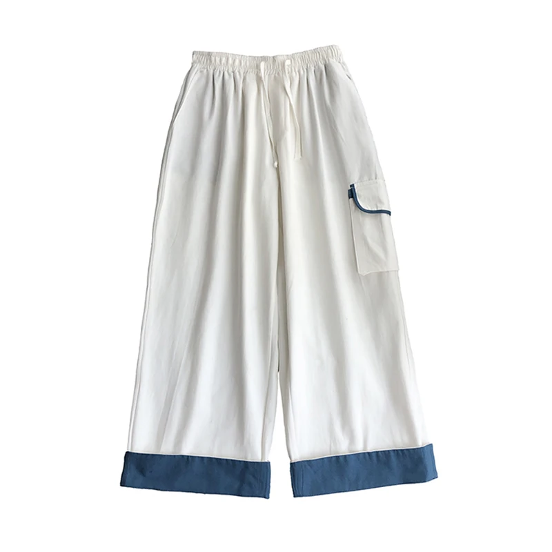 

Cotton Casual Pants Men's Fashion Solid Color Drawstring Straight Pants Men Streetwear Loose Multi-pocket Tooling Trousers Mens