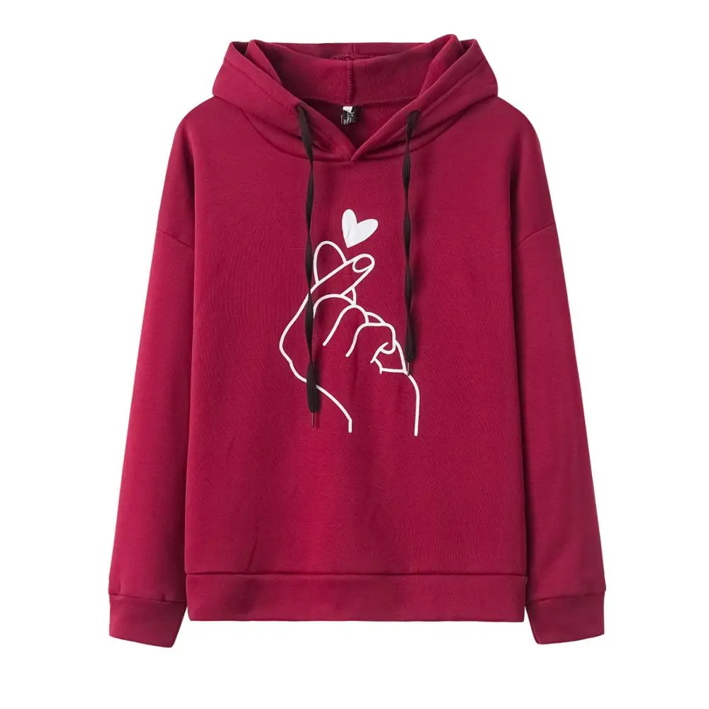 

Women Hoodies Casual Print Solid Loose Drawstring Sweatshirt Ladies Long Sleeve Hooded Autumn Female Pullover
