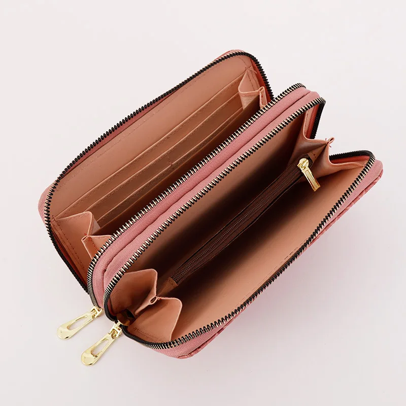 Business Female Clutch Bag Women Fashion Woven Leather Wallet Double Layer Casual Coin Purse Phone Pocket Passport Card Holder