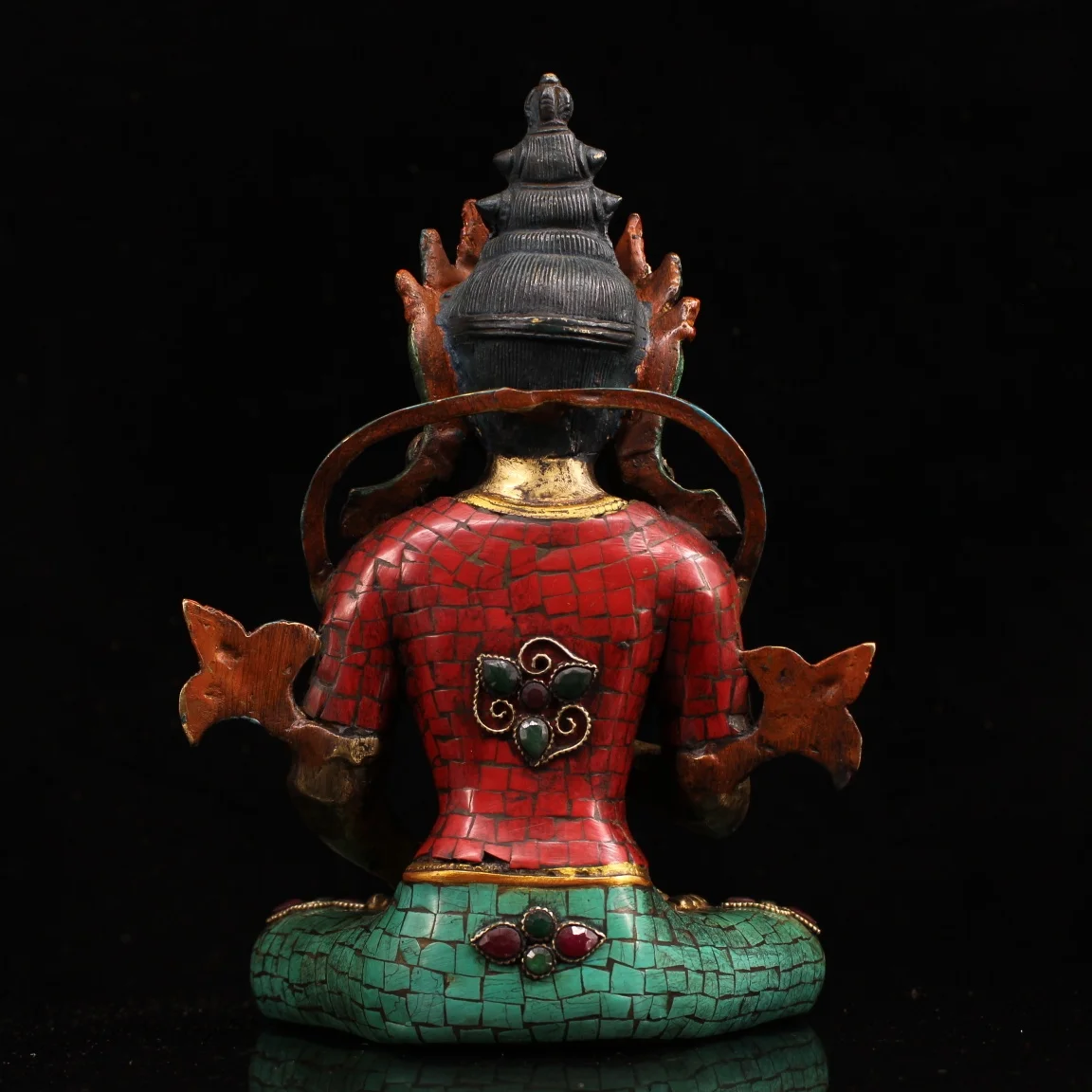 

Home Decor 10"Nepal Buddhism Old Bronze mosaic gem Painted outline in gold Vajrasattva Sitting Buddha Enshrine the Buddha