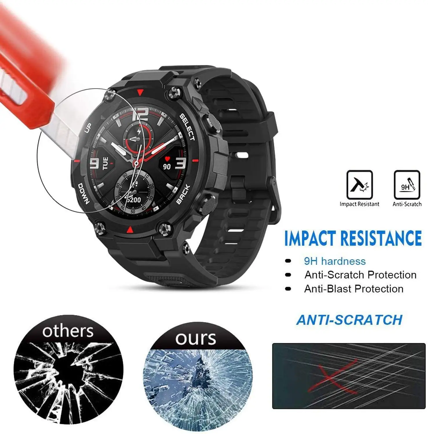 

VSKEY 100PCS Tempered Glass for Amazfit T-Rex Wrist Watch Screen Protector Diameter 35mm Anti-Scratch Protective Film