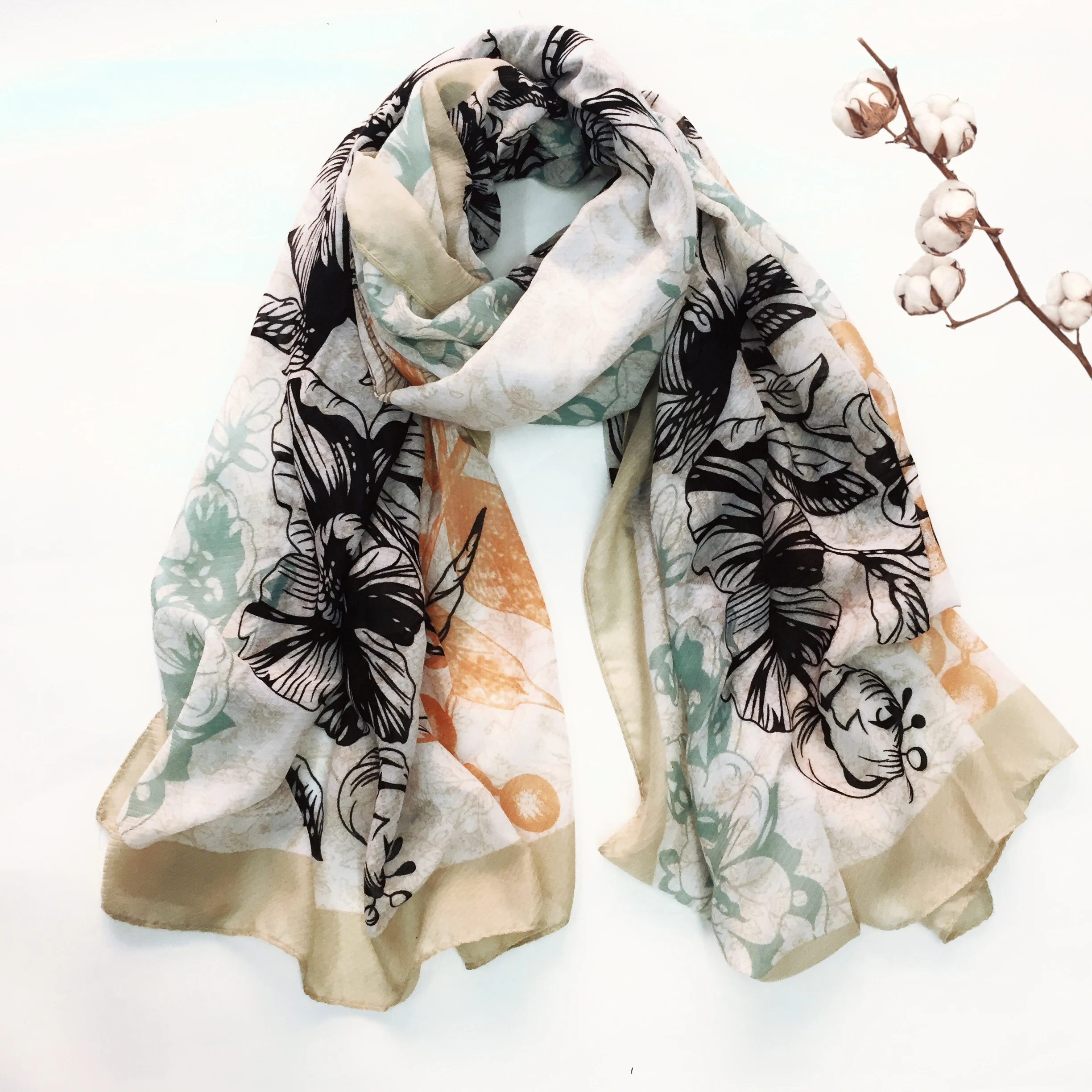 2019 New Women Cotton Flower Print Scarves Shawls Long Soft Blossom Fruit Wrap Scarf Hijab Echarpe 6 Color Free Shipping |